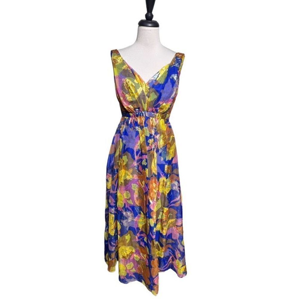 Mike Benet Formals Vintage Dress Sleeveless Floral Metallic Maxi Dress Small
